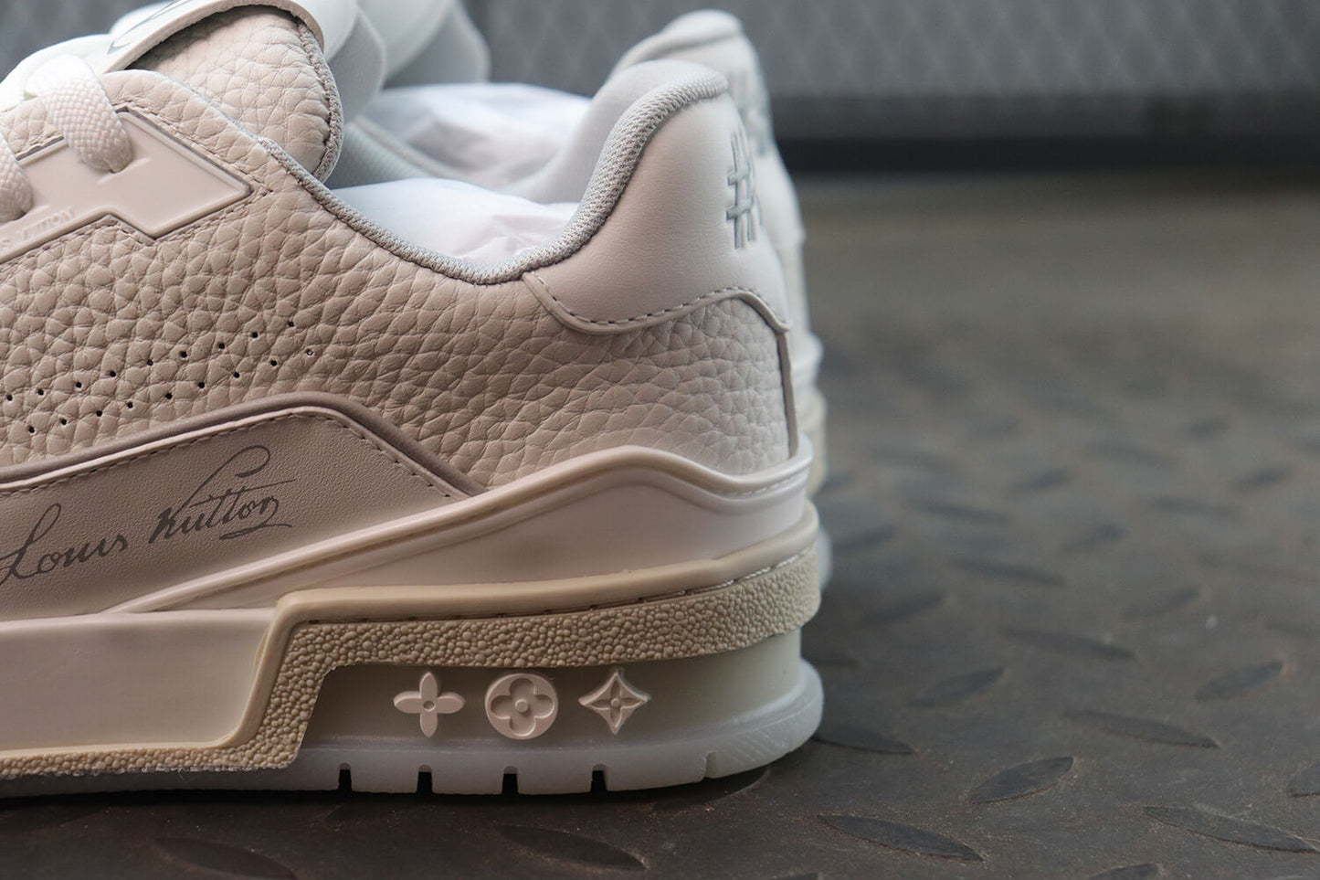Louis Vuitton LV Trainer – White & Grey Grained Calf Leather