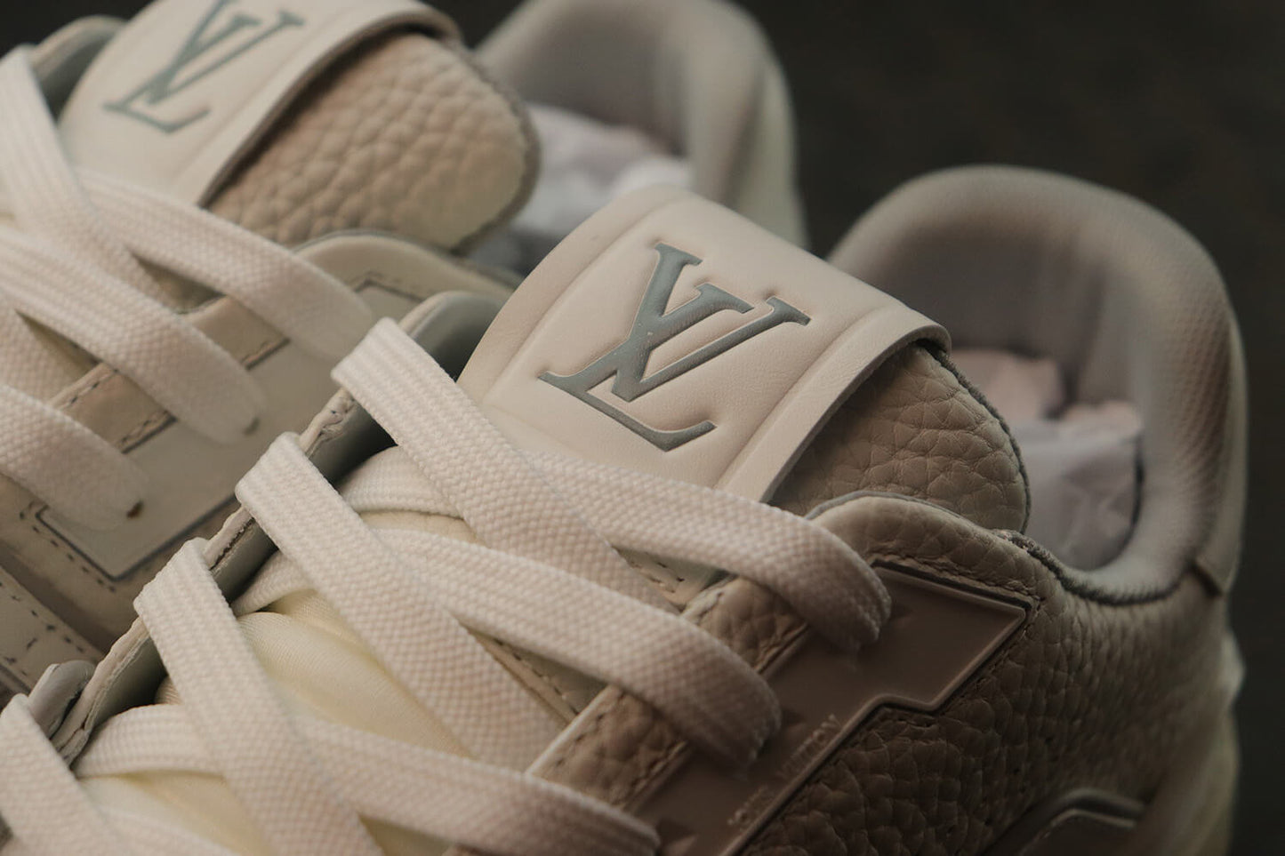 Louis Vuitton LV Trainer – White & Grey Grained Calf Leather