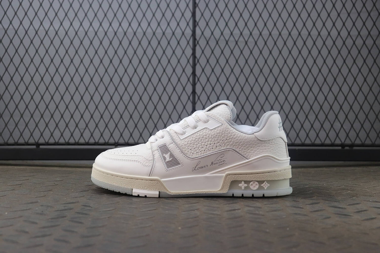 Louis Vuitton LV Trainer – White & Grey Grained Calf Leather