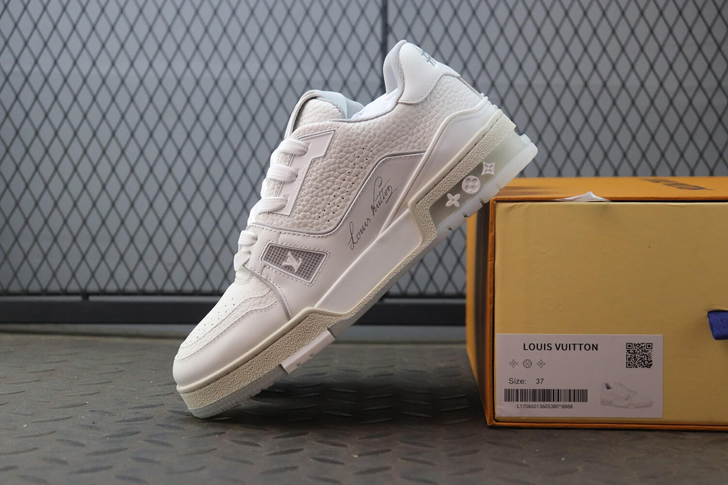 Louis Vuitton LV Trainer – White & Grey Grained Calf Leather