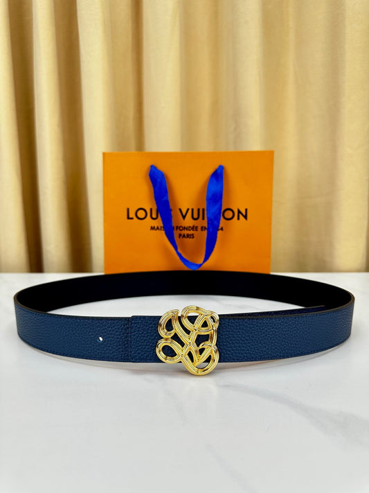 Louis Vuitton LV Women's Dynasty Marine Blue 35mm Reversible Belt - Polished Gold Hardware