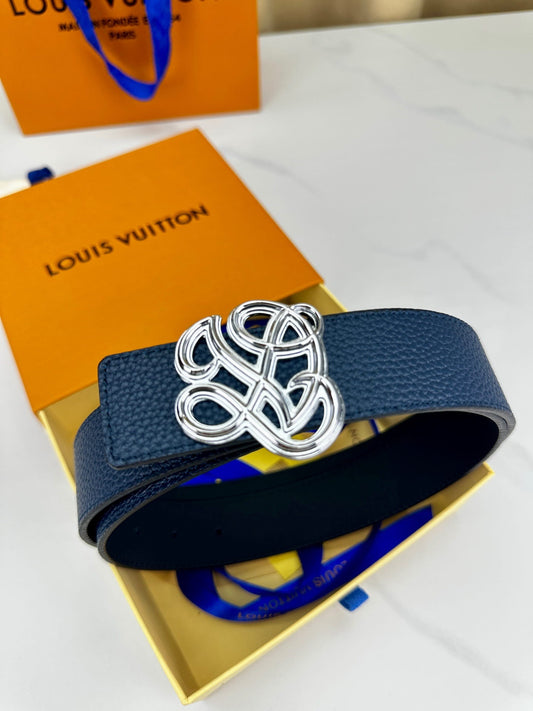 Louis Vuitton LV Women's Dynasty Marine Blue 35mm Reversible Belt - Polished Silver Hardware