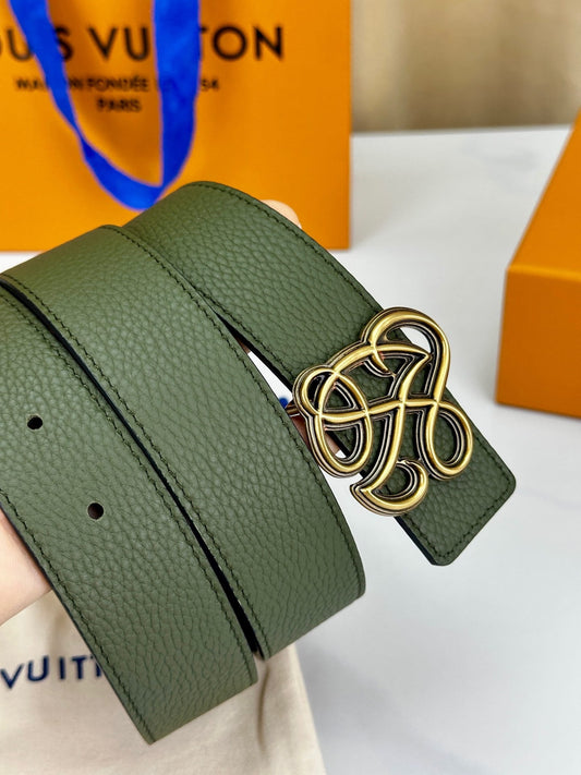 Louis Vuitton LV Women's Dynasty Olive Green 35mm Reversible Belt - Brushed Gold Hardware