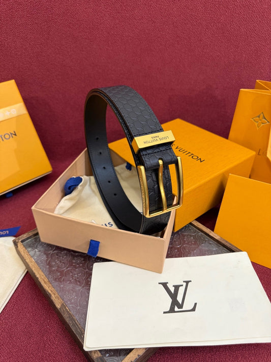 Louis Vuitton LV Black Pont Neuf 35mm Belt - Gold Buckle