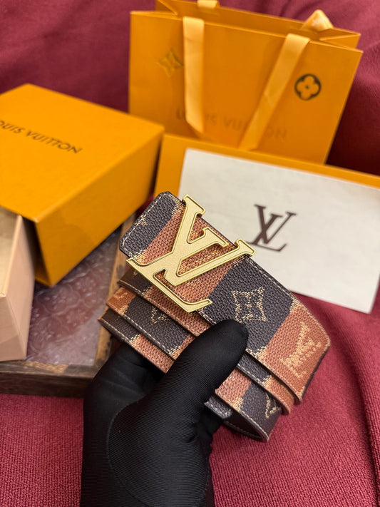 Louis Vuitton LV Pyramide Stripes 40mm Reversible Belt - Polished Gold Buckle