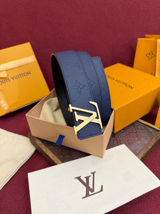 Louis Vuitton Midnight Navy Monogram 40mm Reversible Belt - Gold LV Buckle