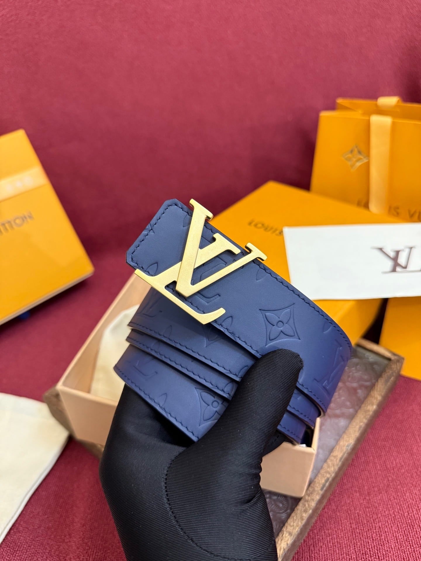 Louis Vuitton Midnight Navy Monogram 40mm Reversible Belt - Gold LV Buckle