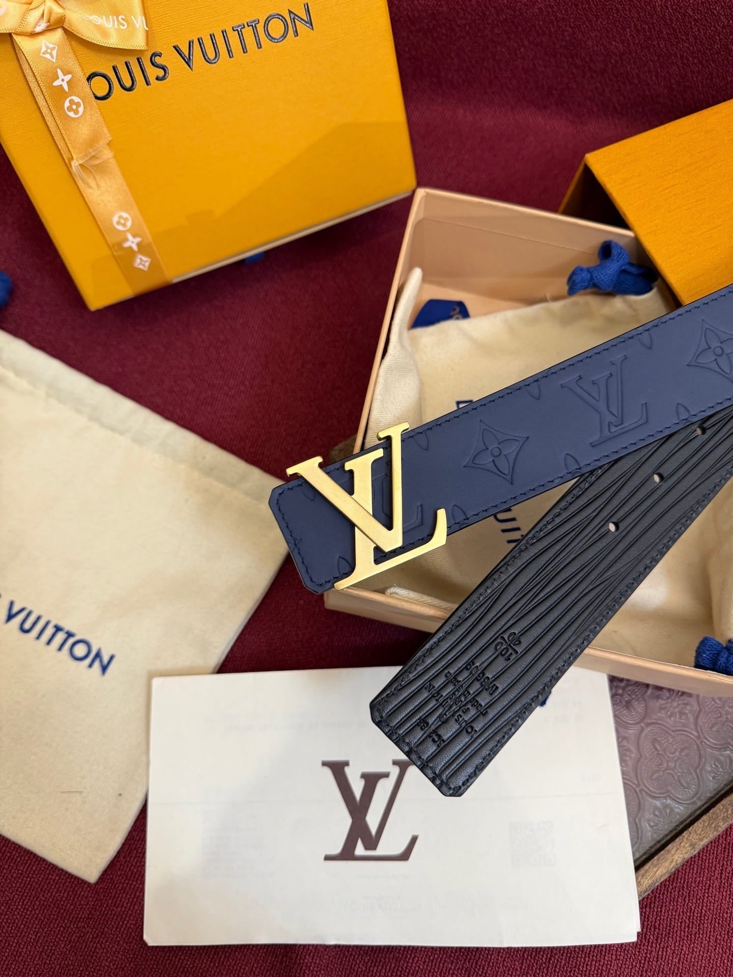 Louis Vuitton Midnight Navy Monogram 40mm Reversible Belt - Gold LV Buckle