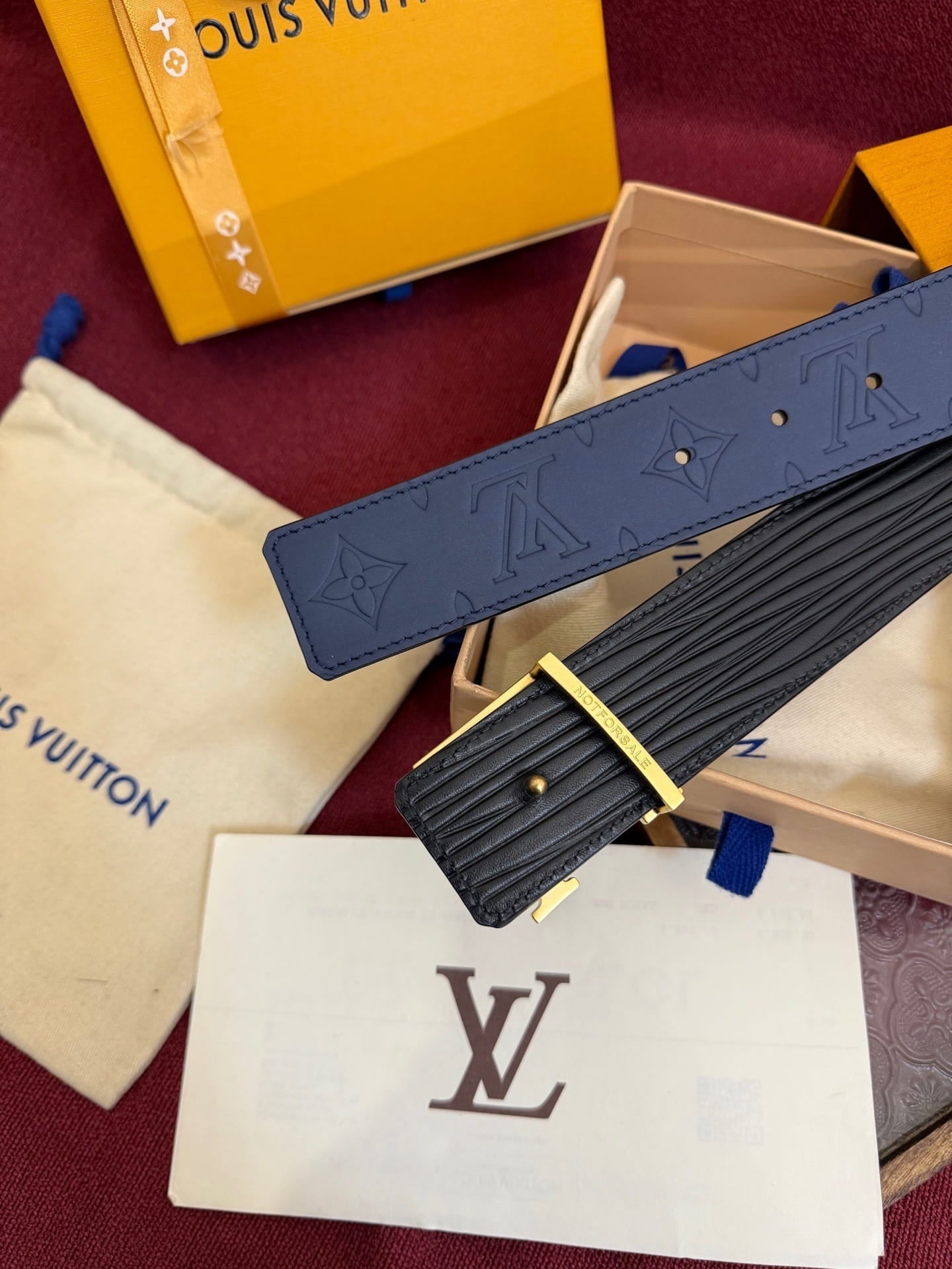Louis Vuitton Midnight Navy Monogram 40mm Reversible Belt - Gold LV Buckle