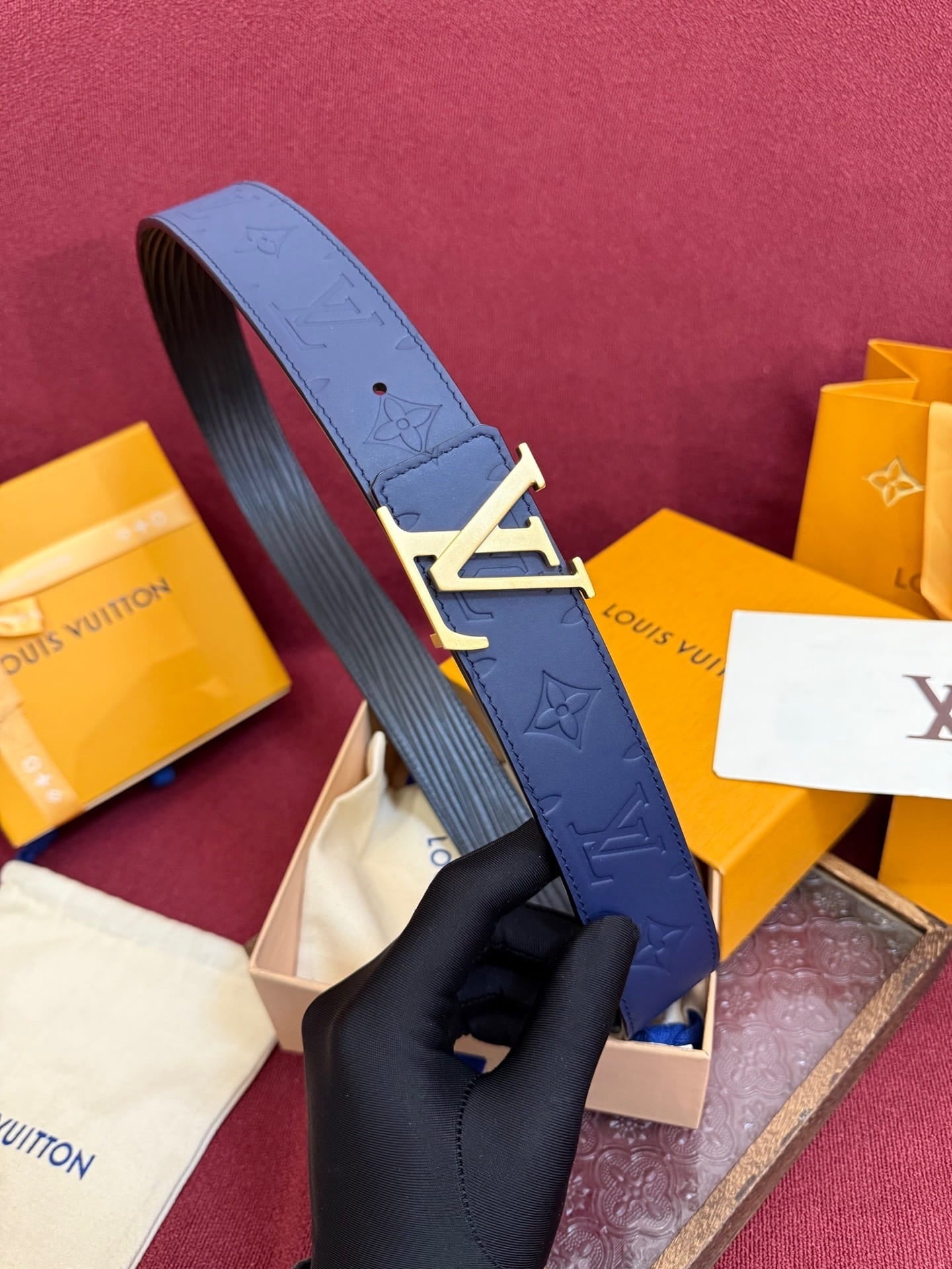 Louis Vuitton Midnight Navy Monogram 40mm Reversible Belt - Gold LV Buckle