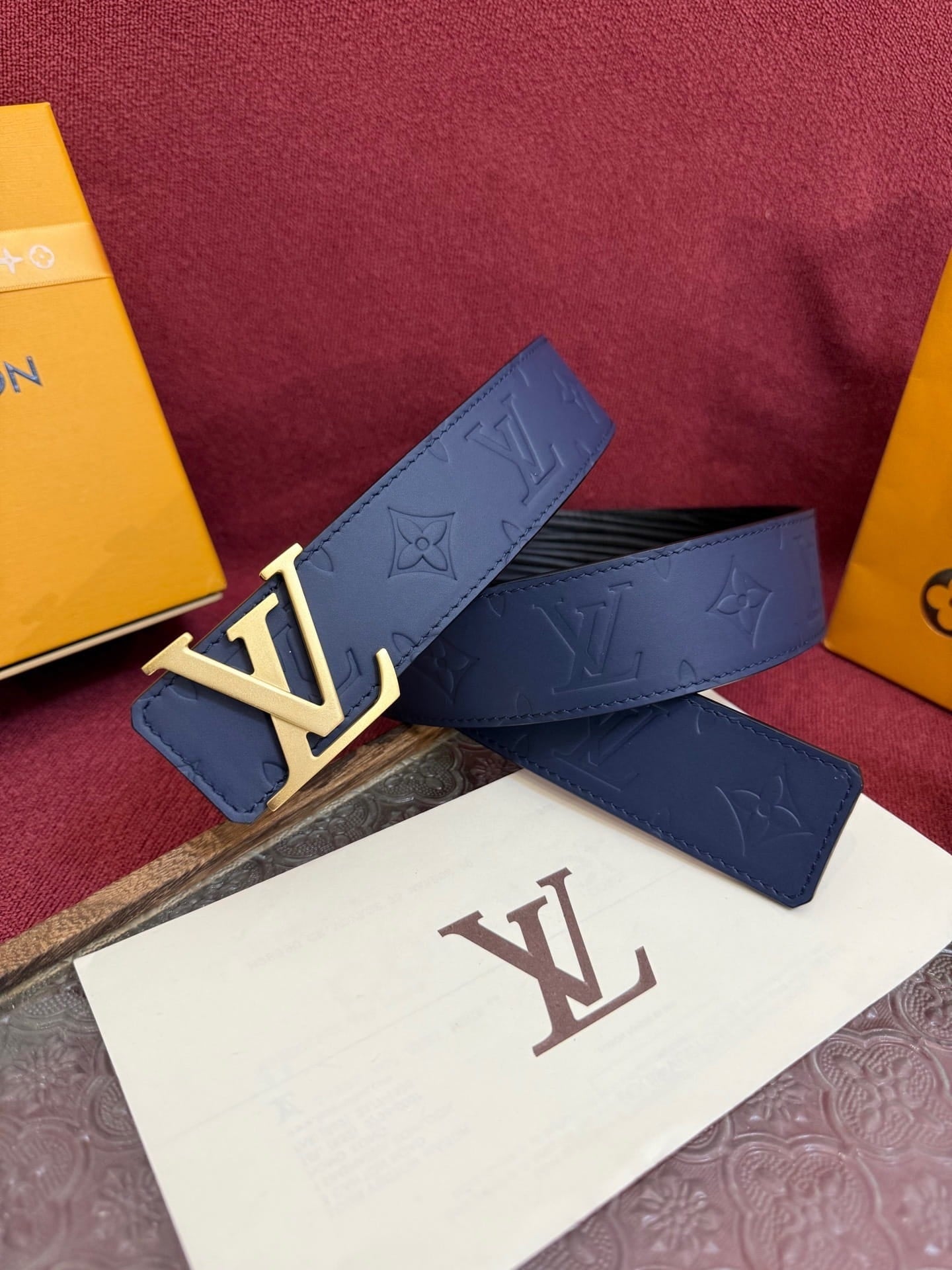 Louis Vuitton Midnight Navy Monogram 40mm Reversible Belt - Gold LV Buckle