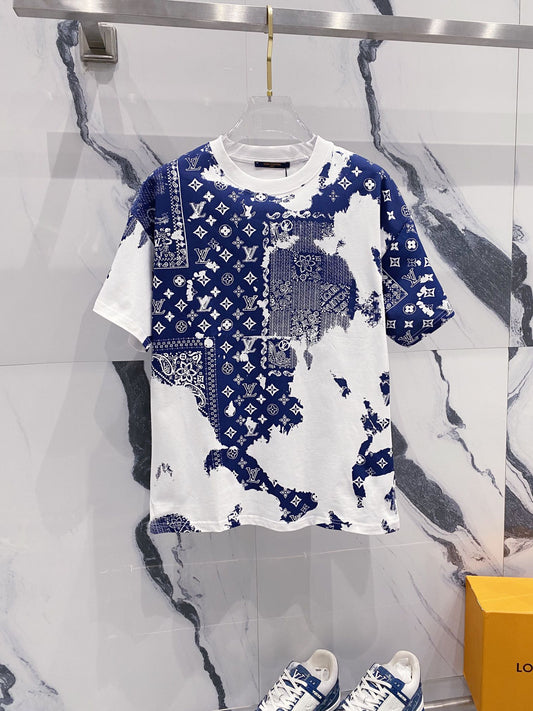 Louis Vuitton Monogram Bandana Printed T-Shirt – Blue & White