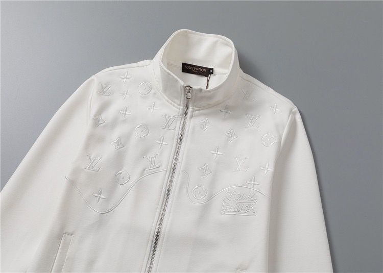 Louis Vuitton Monogram Embossed Cotton Tracksuit White Zip-Up Jacket and Jogger Pants Set