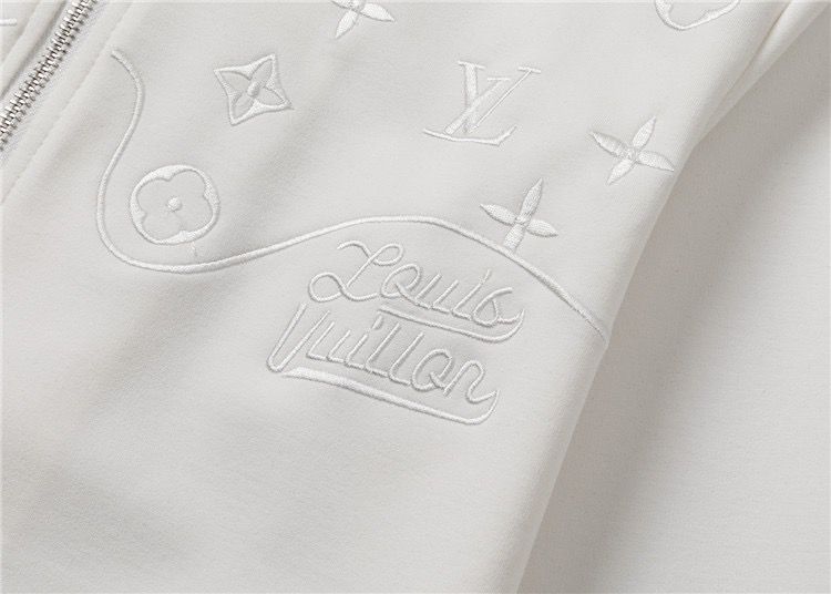 Louis Vuitton Monogram Embossed Cotton Tracksuit White Zip-Up Jacket and Jogger Pants Set