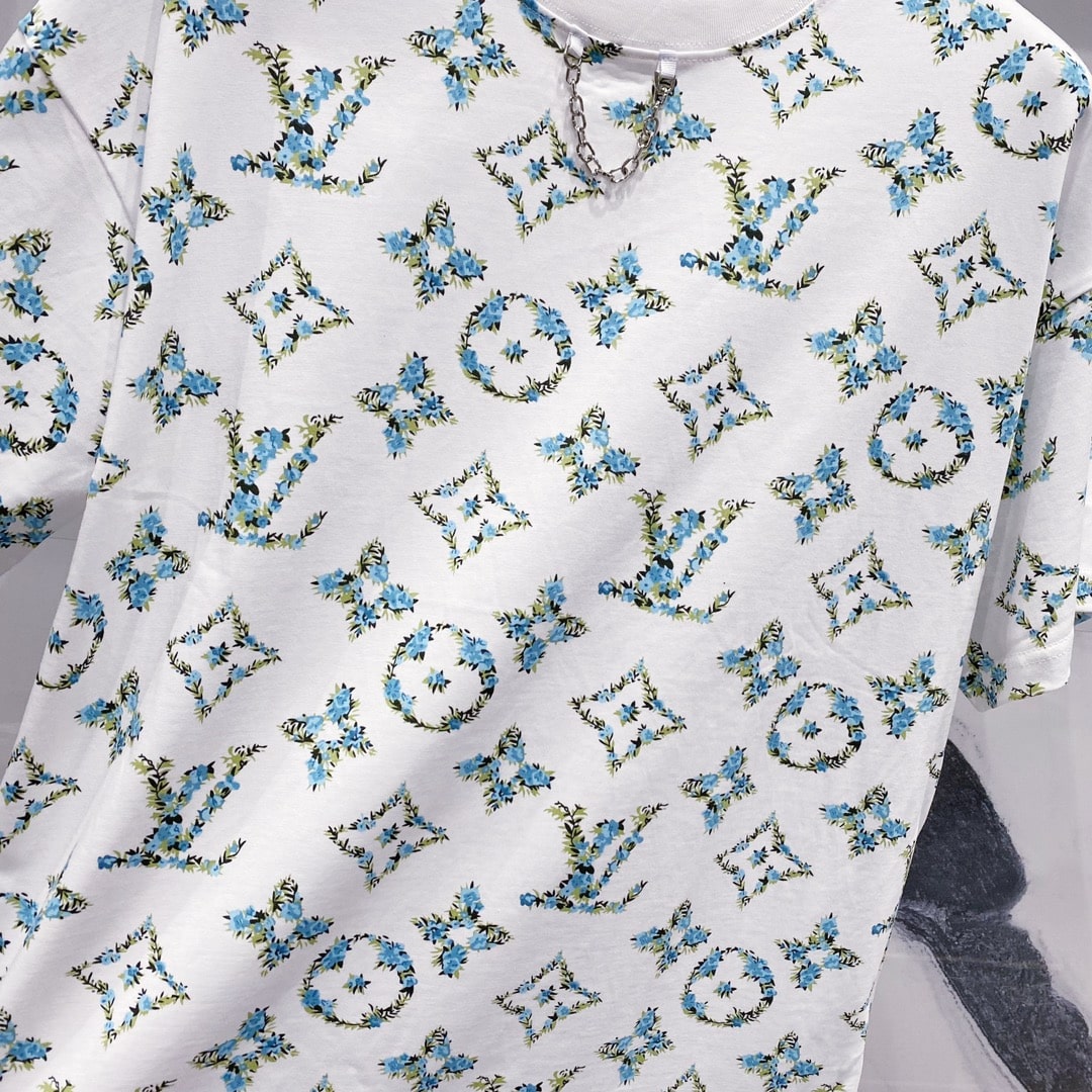 Louis Vuitton Monogram Flower Chain T-Shirt – White & Blue