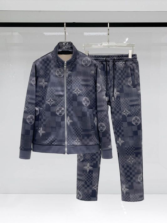 Louis Vuitton Monogram Patchwork Technical Jersey Tracksuit Grey Blue