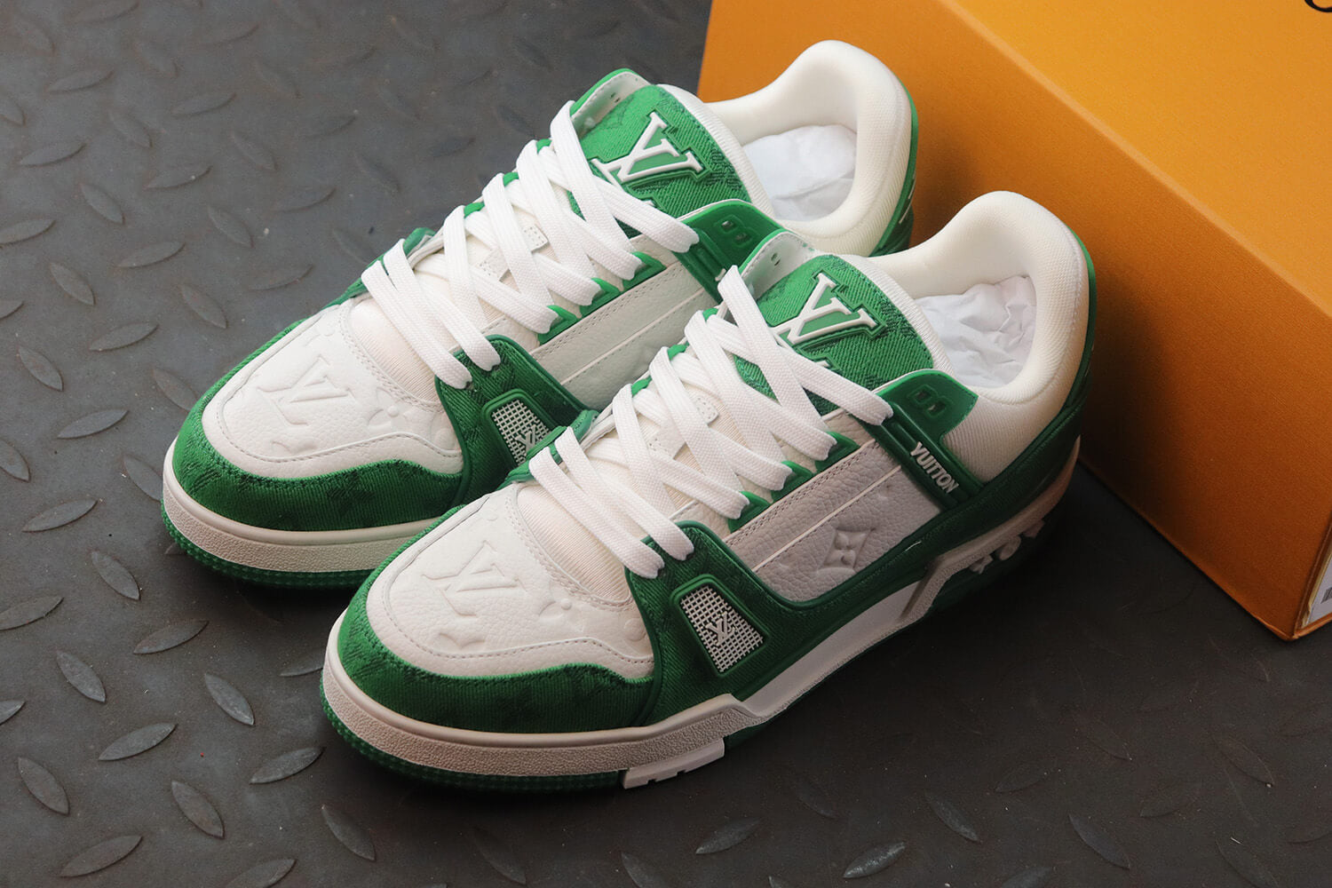 Louis Vuitton LV Trainer Denim Monogram Green White Sneakers