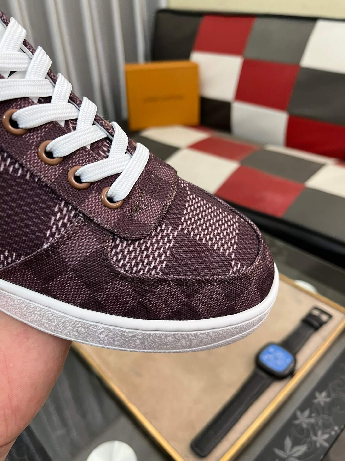 Louis Vuitton Troca Sneaker – Burgundy Damier Denim & White