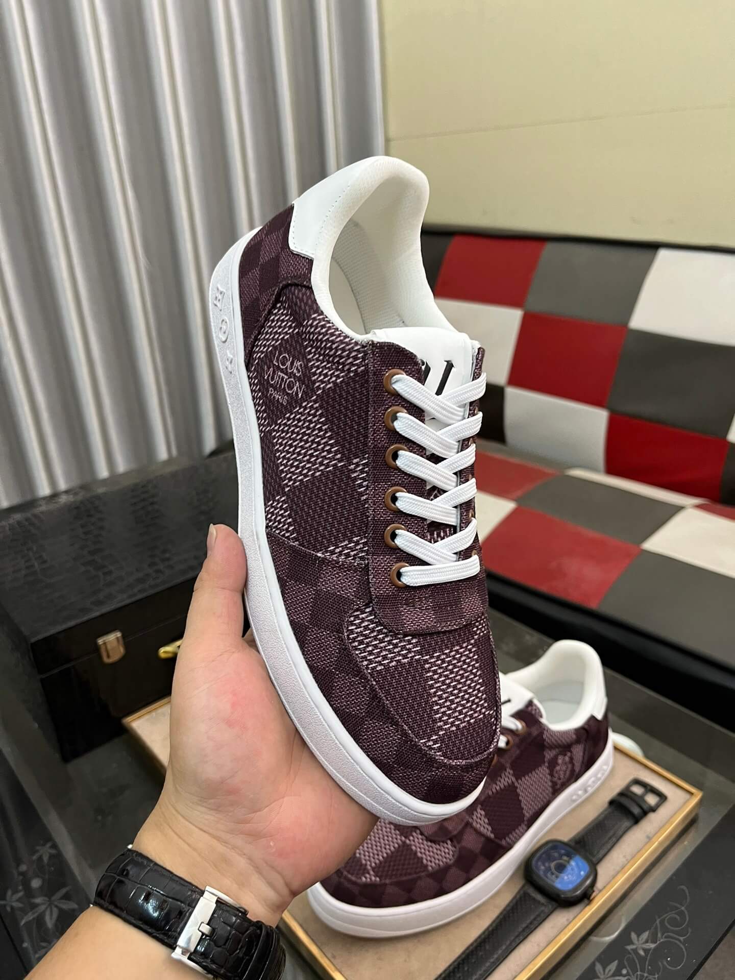 Louis Vuitton Troca Sneaker – Burgundy Damier Denim & White
