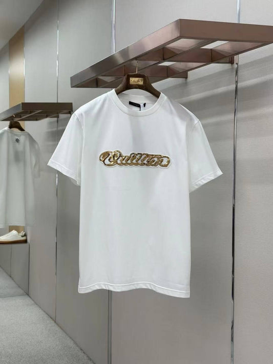 Louis Vuitton White Cotton T-Shirt with Sequin Embroidered Vuitton Logo