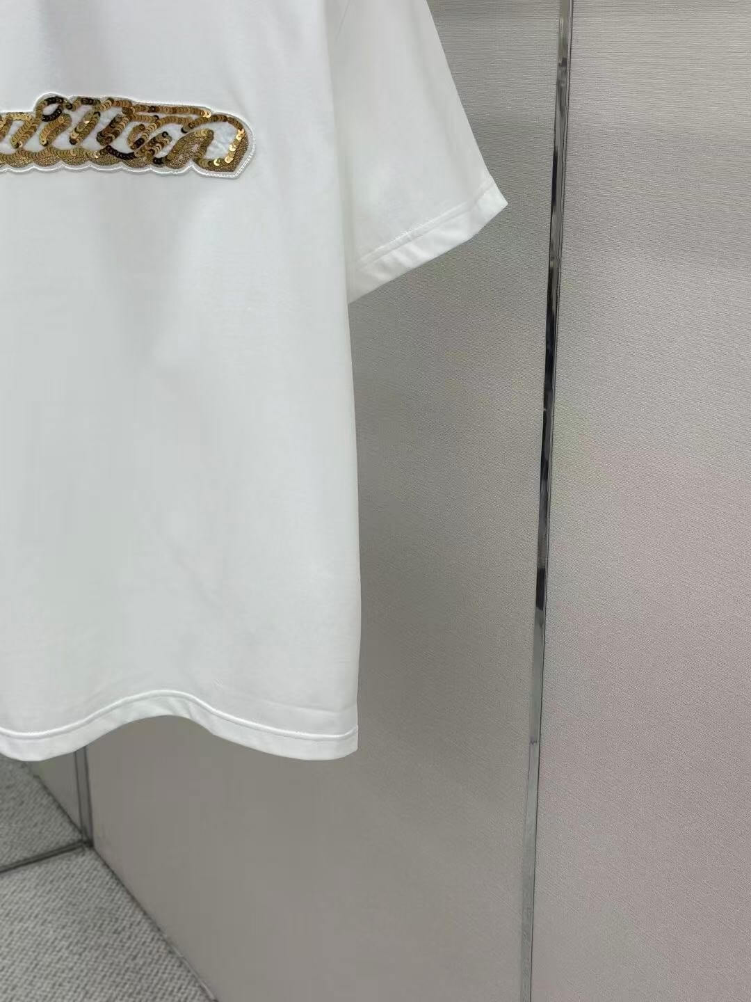 Louis Vuitton White Cotton T-Shirt with Sequin Embroidered Vuitton Logo