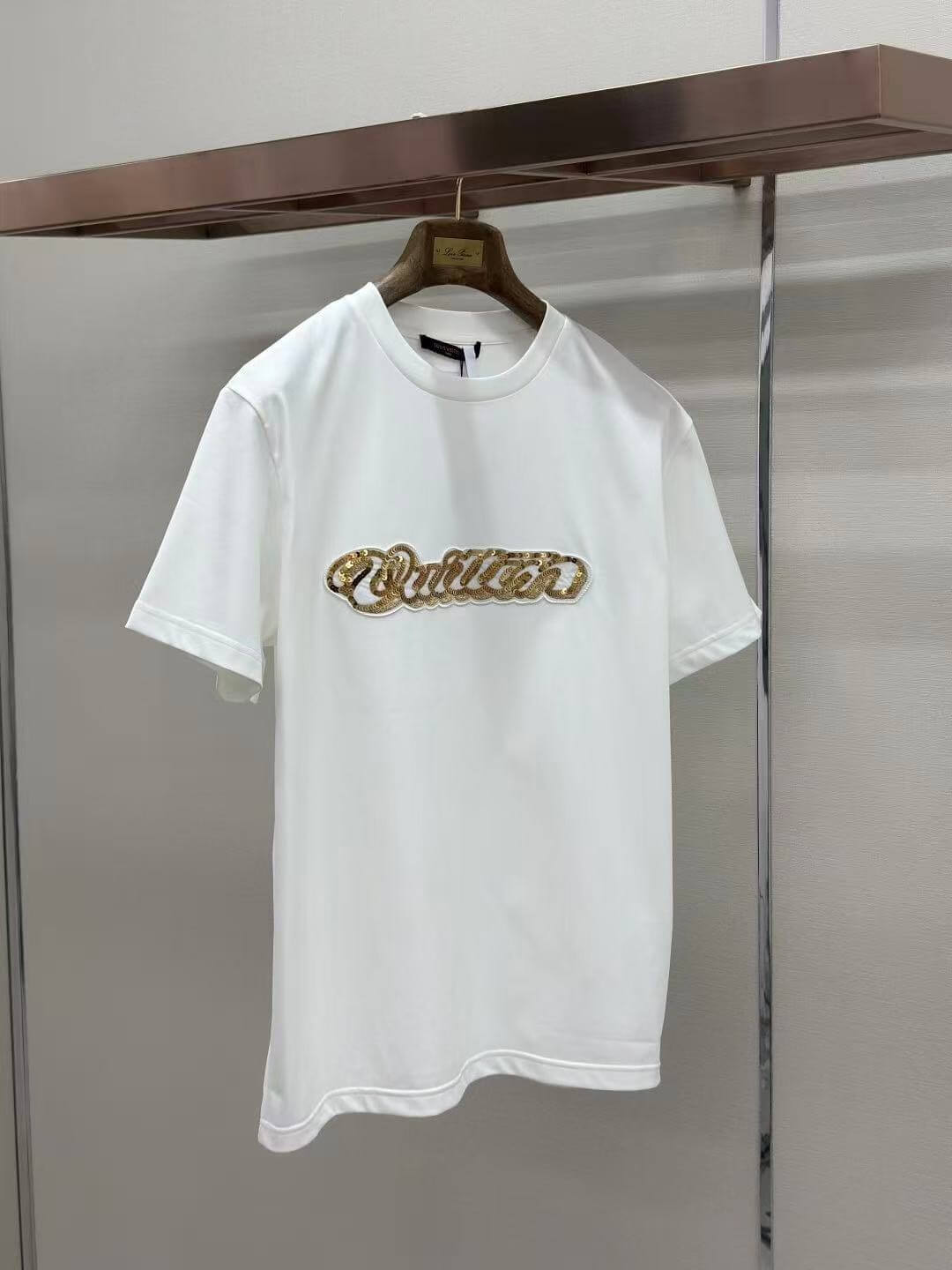Louis Vuitton White Cotton T-Shirt with Sequin Embroidered Vuitton Logo