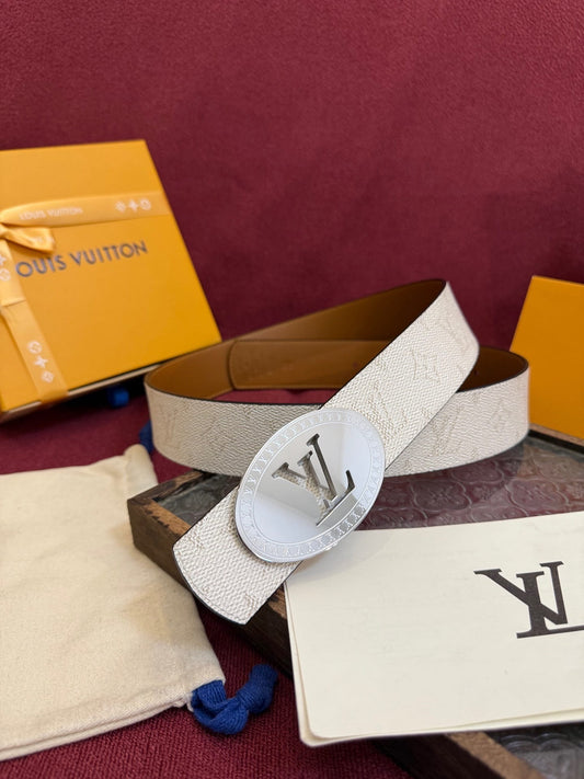 Louis Vuitton White Dimension Monogram Heritage 40mm Reversible Belt - Oval Silver Buckle