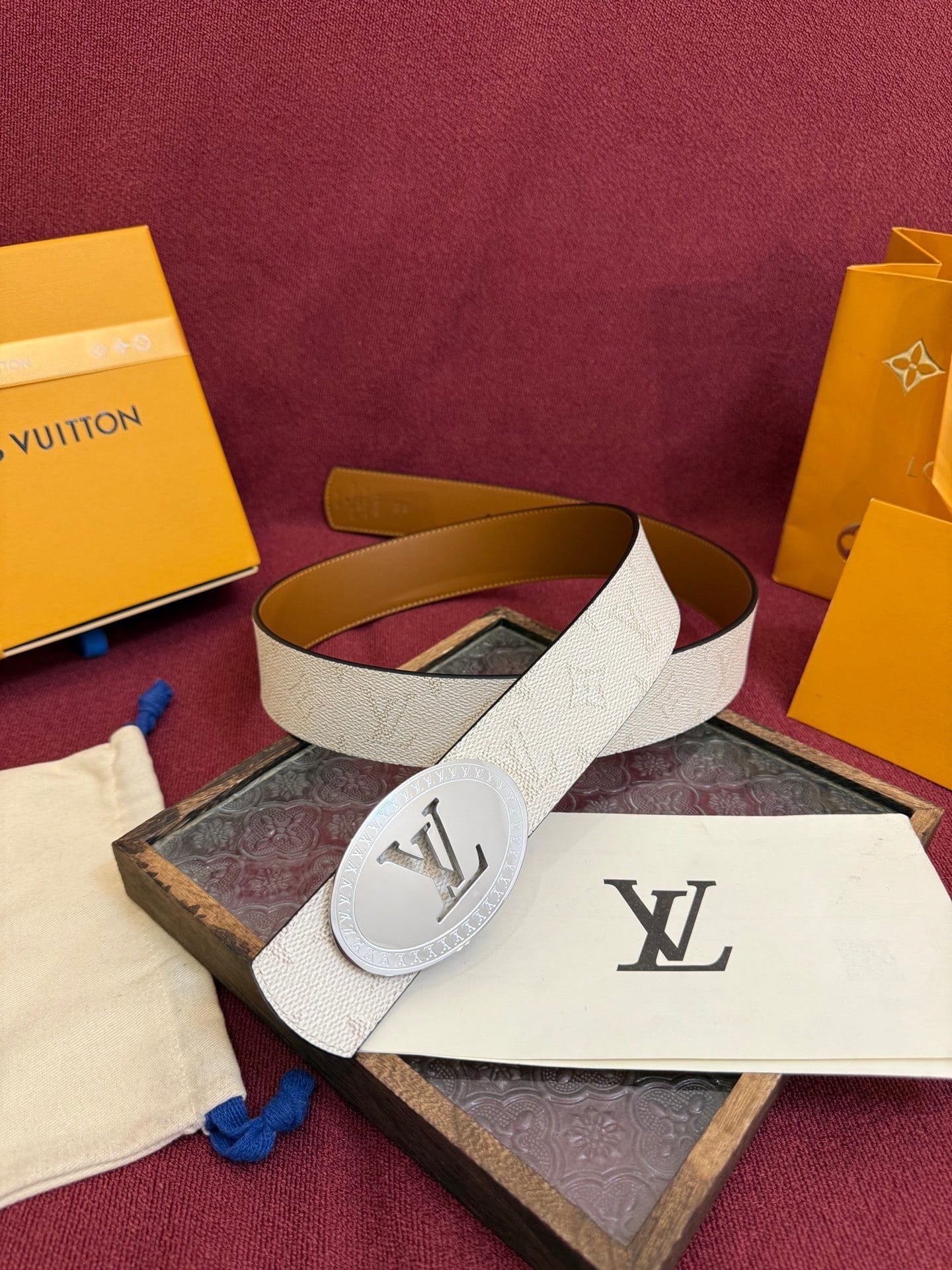 Louis Vuitton White Dimension Monogram Heritage 40mm Reversible Belt - Oval Silver Buckle