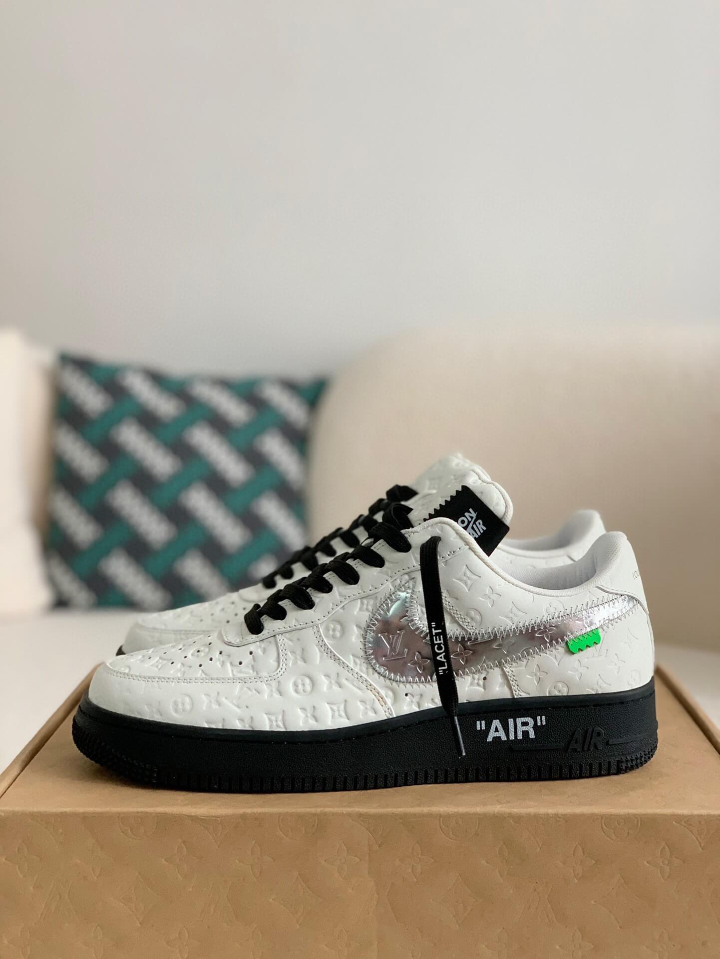 Louis Vuitton x Nike Air Force 1 Low – White & Metallic Silver with Black Sole