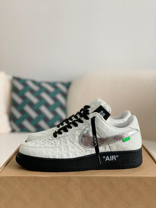 Louis Vuitton x Nike Air Force 1 Low – White & Metallic Silver with Black Sole