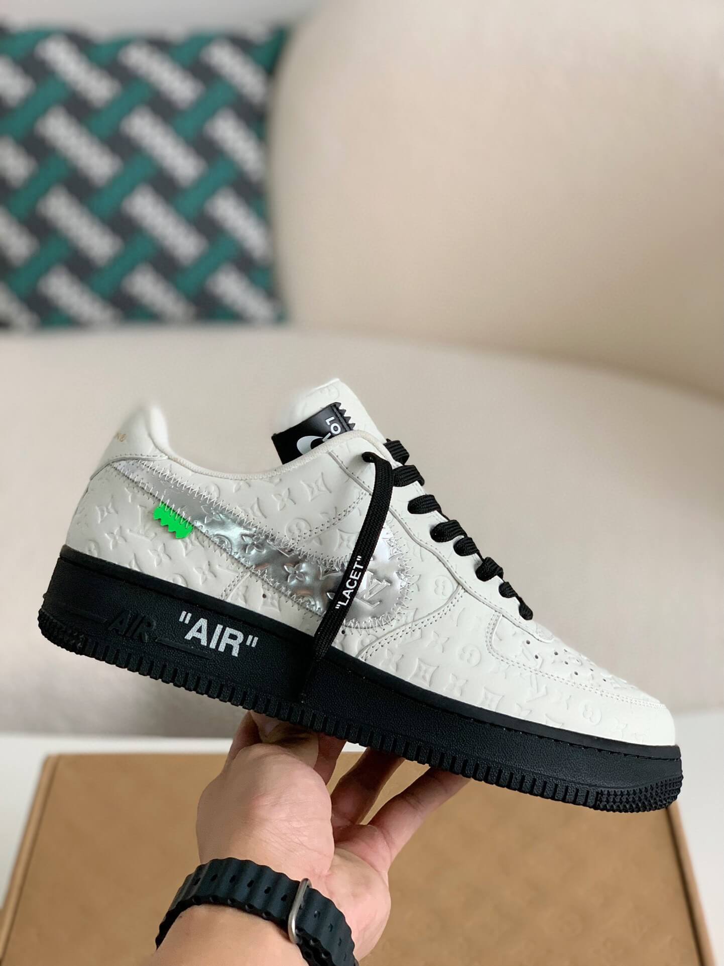 Louis Vuitton x Nike Air Force 1 Low – White & Metallic Silver with Black Sole