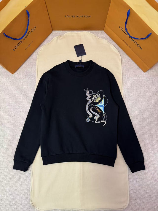 Louis Vuitton Black Cotton Sweatshirt with Pharrell Williams Crest Embroidery