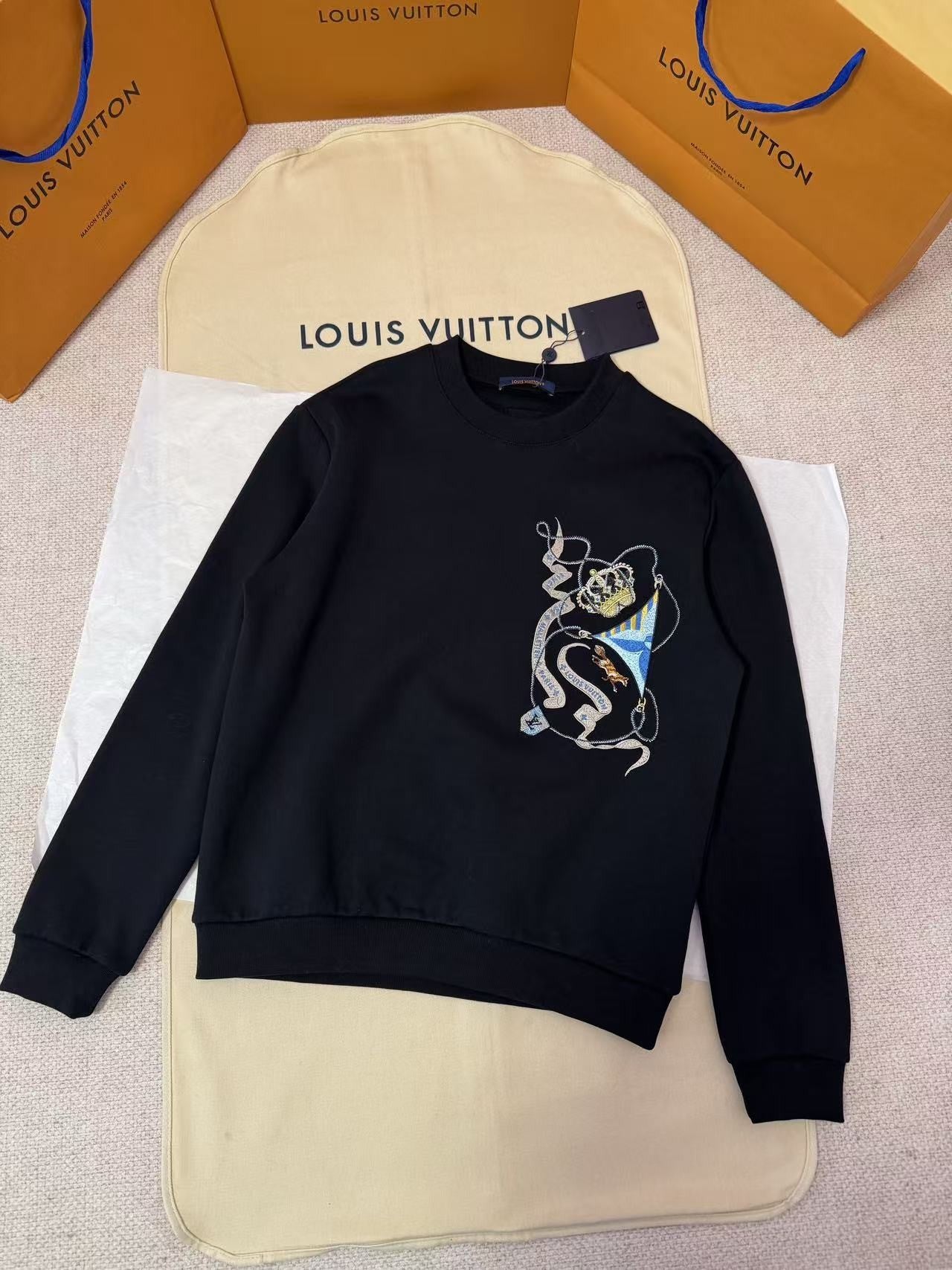 Louis Vuitton Black Cotton Sweatshirt with Pharrell Williams Crest Embroidery