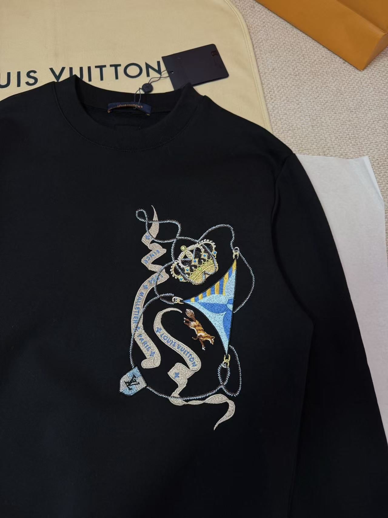 Louis Vuitton Black Cotton Sweatshirt with Pharrell Williams Crest Embroidery