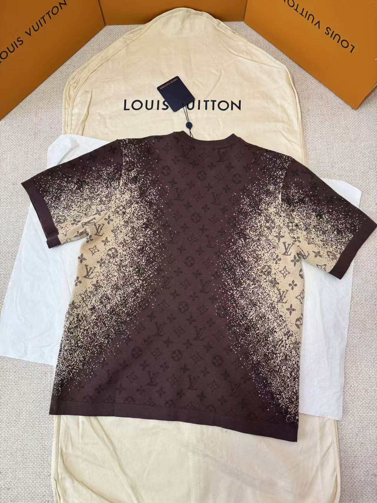Louis Vuitton Brown Monogram Pointillism Gradient Jacquard Knit T-Shirt