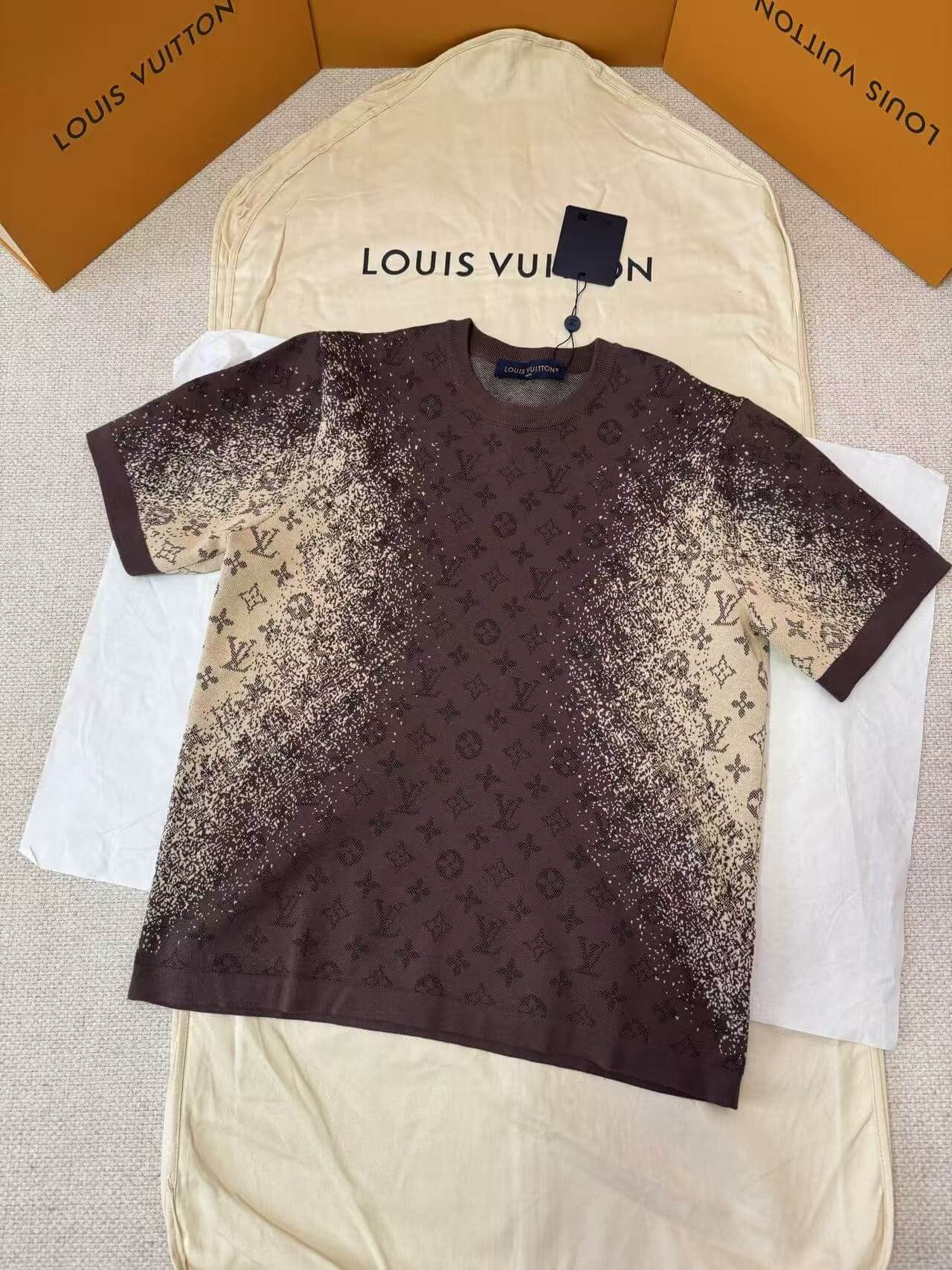 Louis Vuitton Brown Monogram Pointillism Gradient Jacquard Knit T-Shirt