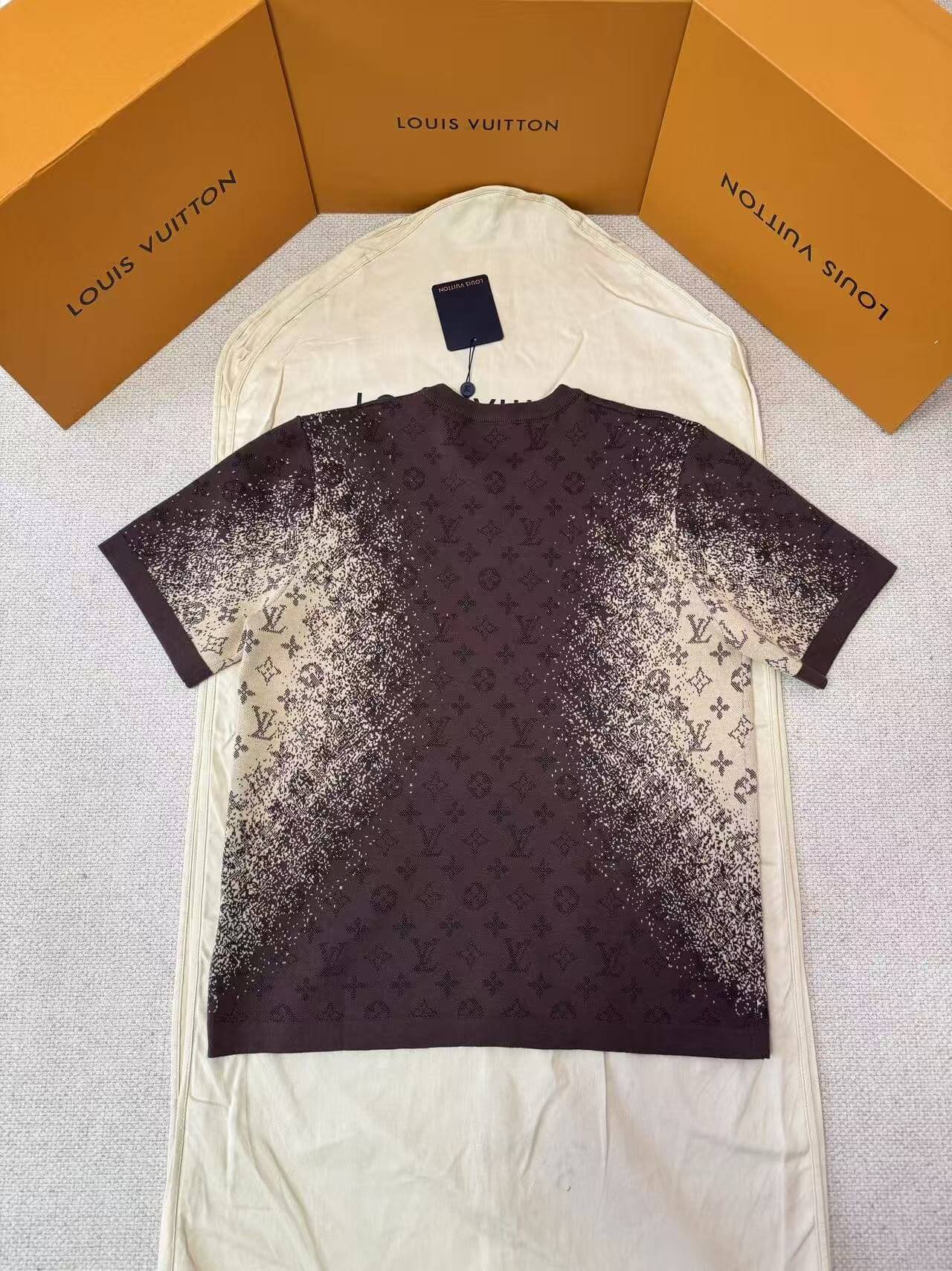 Louis Vuitton Brown Monogram Pointillism Gradient Jacquard Knit T-Shirt