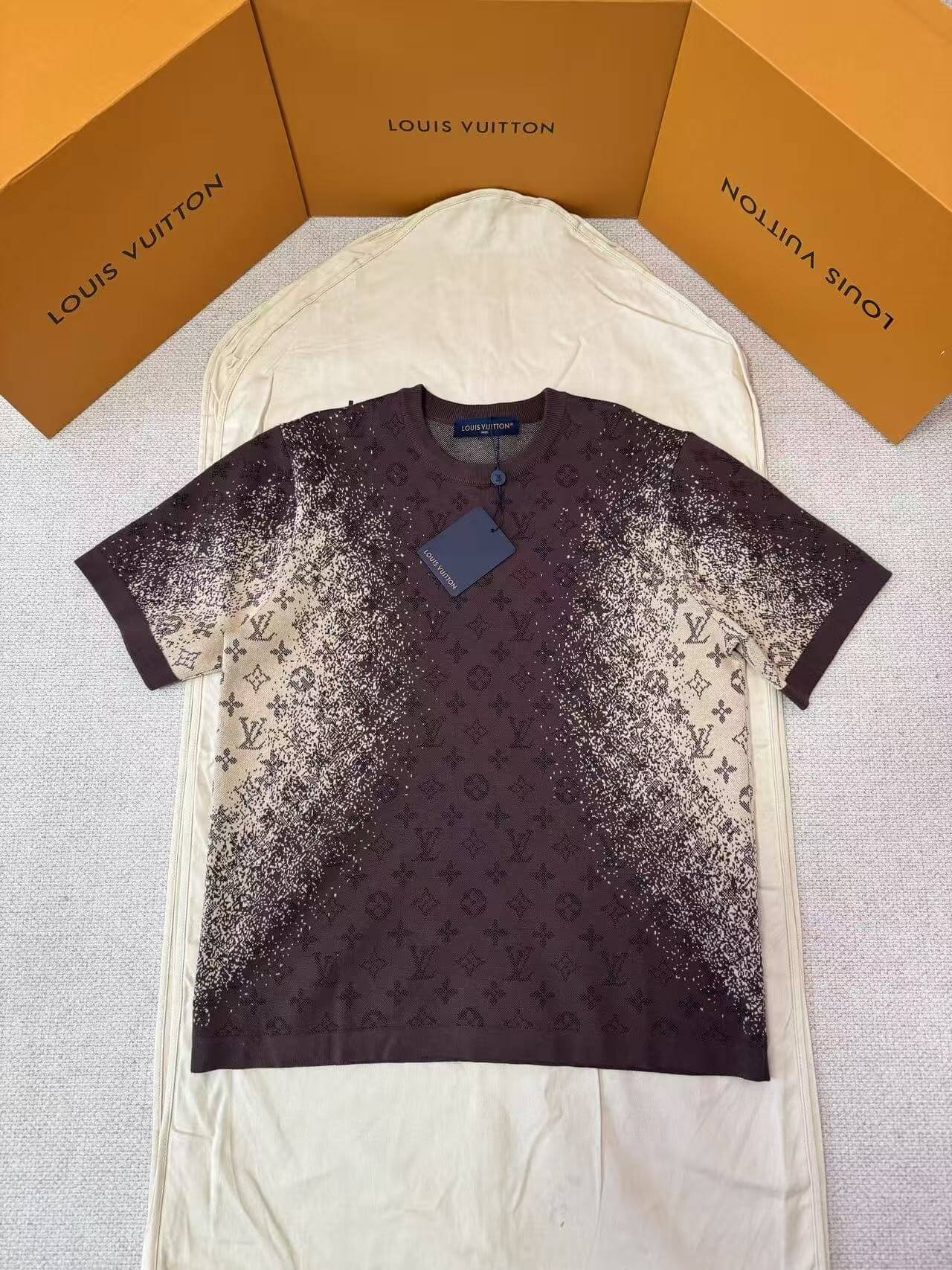 Louis Vuitton Brown Monogram Pointillism Gradient Jacquard Knit T-Shirt