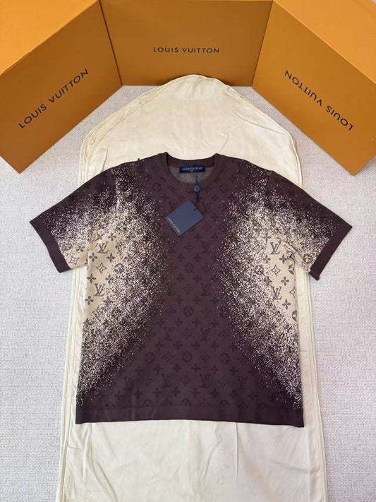 Louis Vuitton Brown Monogram Pointillism Gradient Jacquard Knit T-Shirt