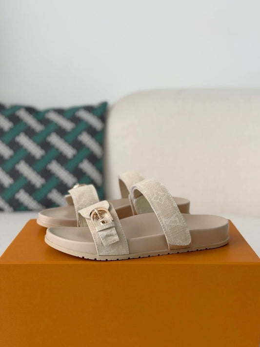 Louis Vuitton Bom Dia Flat Comfort Sandal – Beige Monogram Canvas