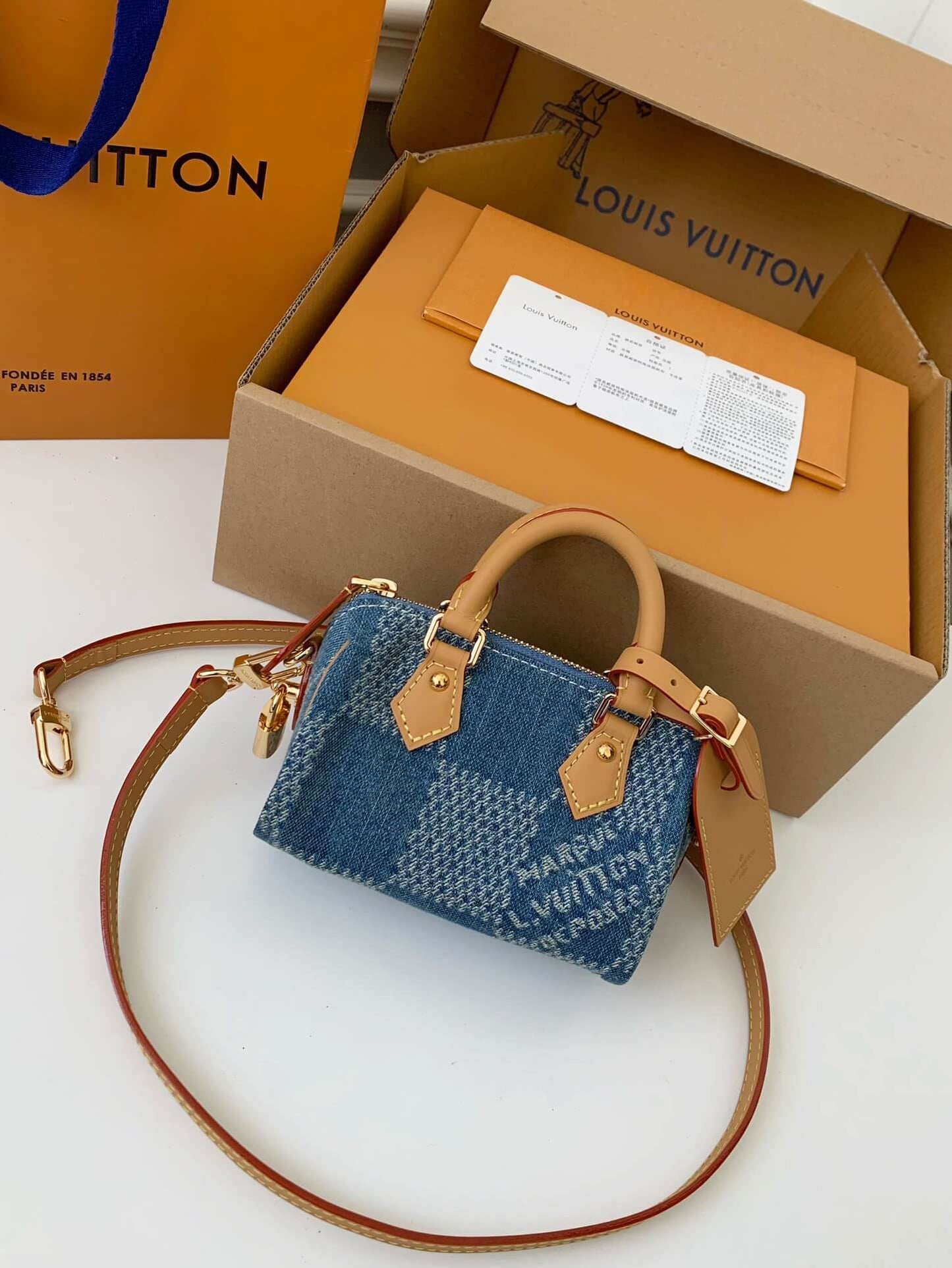 Louis Vuitton Denim Damier 3D Speedy 18