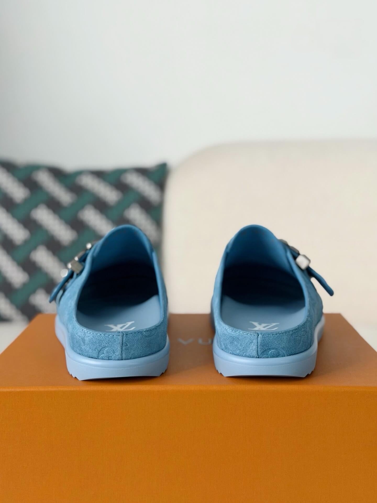 Louis Vuitton Easy Line Mule – Sky Blue Monogram Empreinte Suede