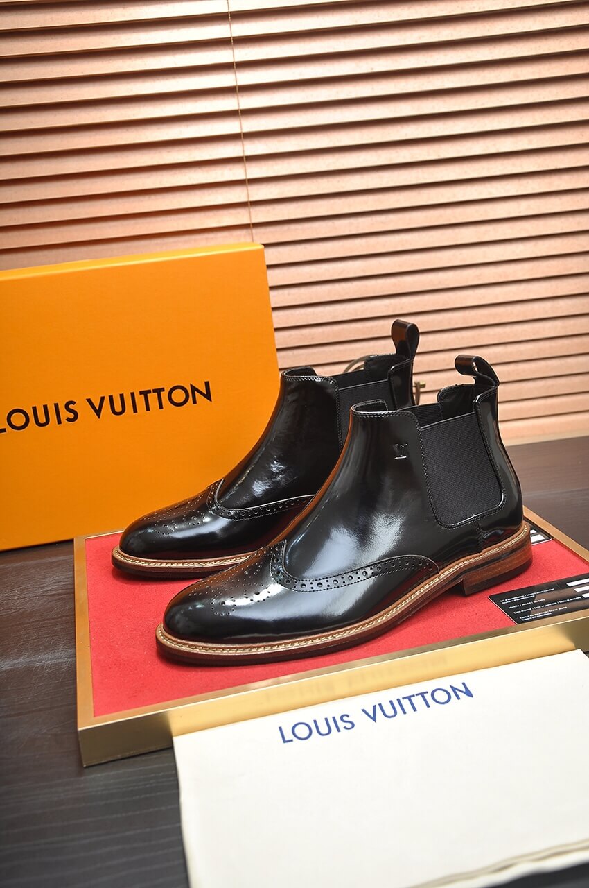 Louis Vuitton LV Custom Black Brogue Chelsea Boot