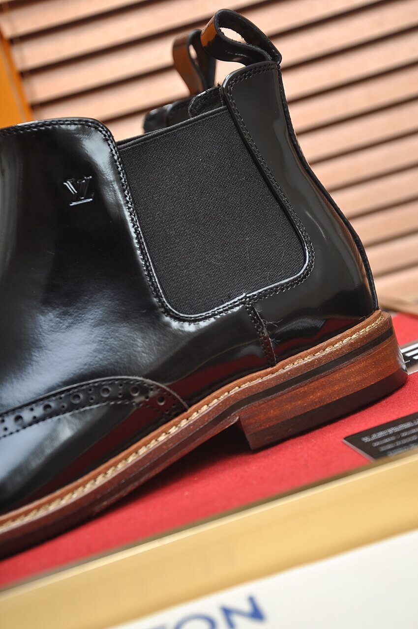 Louis Vuitton LV Custom Black Brogue Chelsea Boot