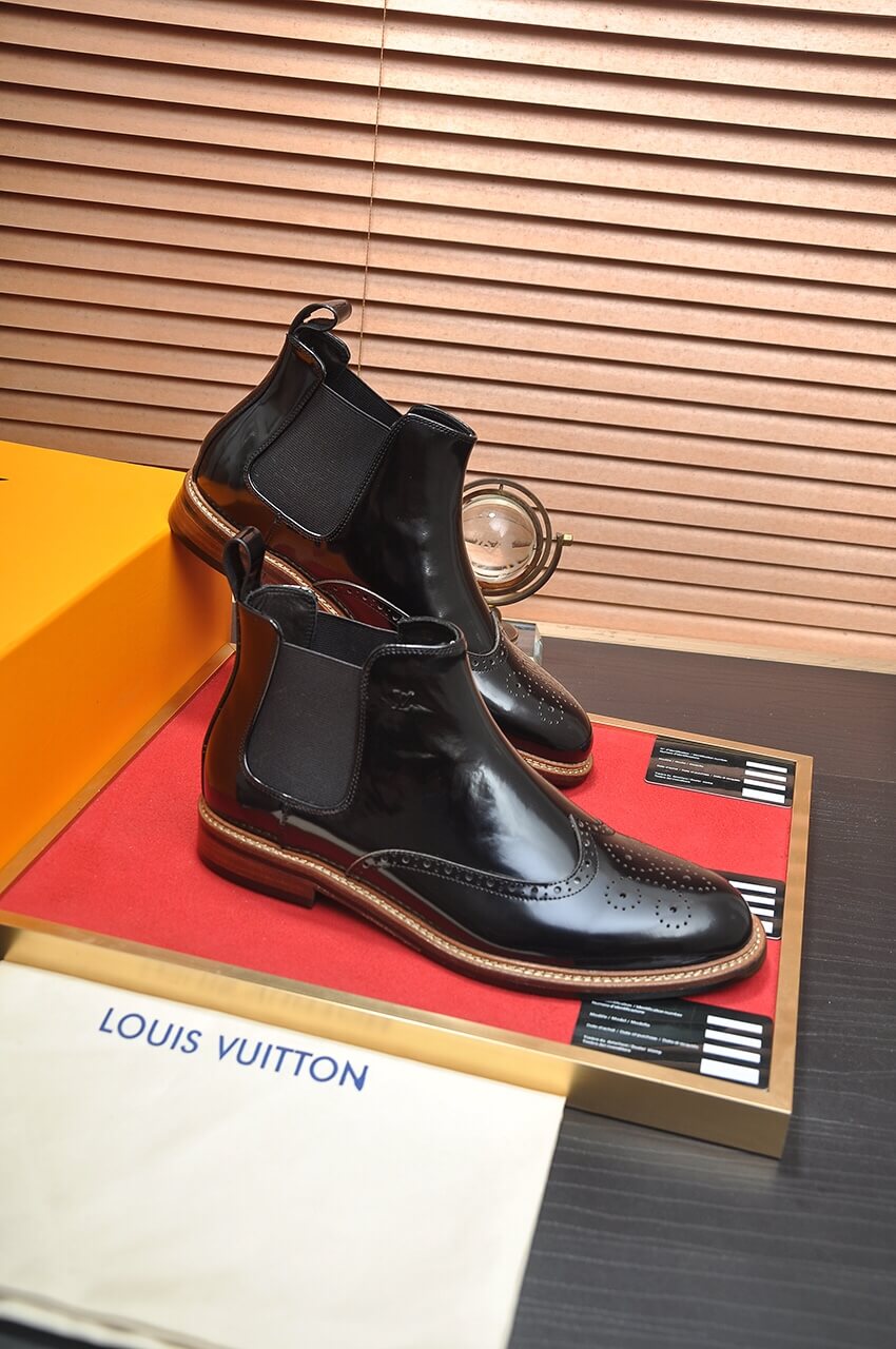 Louis Vuitton LV Custom Black Brogue Chelsea Boot