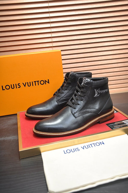 Louis Vuitton LV Custom Black Lace Up Boots