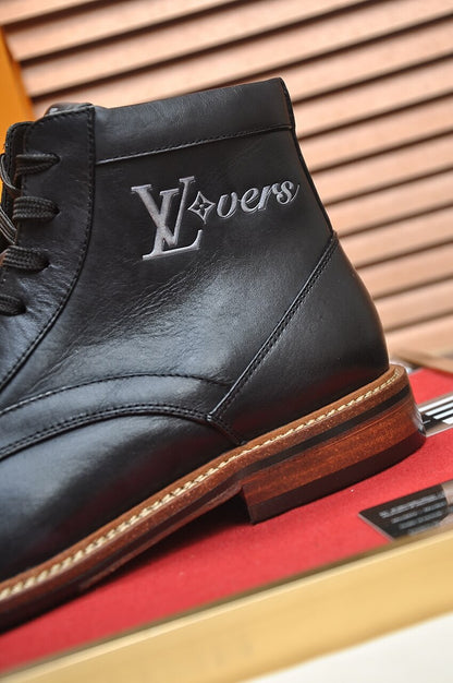 Louis Vuitton LV Custom Black Lace Up Boots