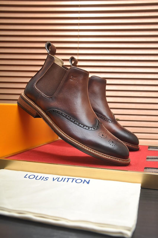 Louis Vuitton LV Custom Brown Brogue Chelsea Boot