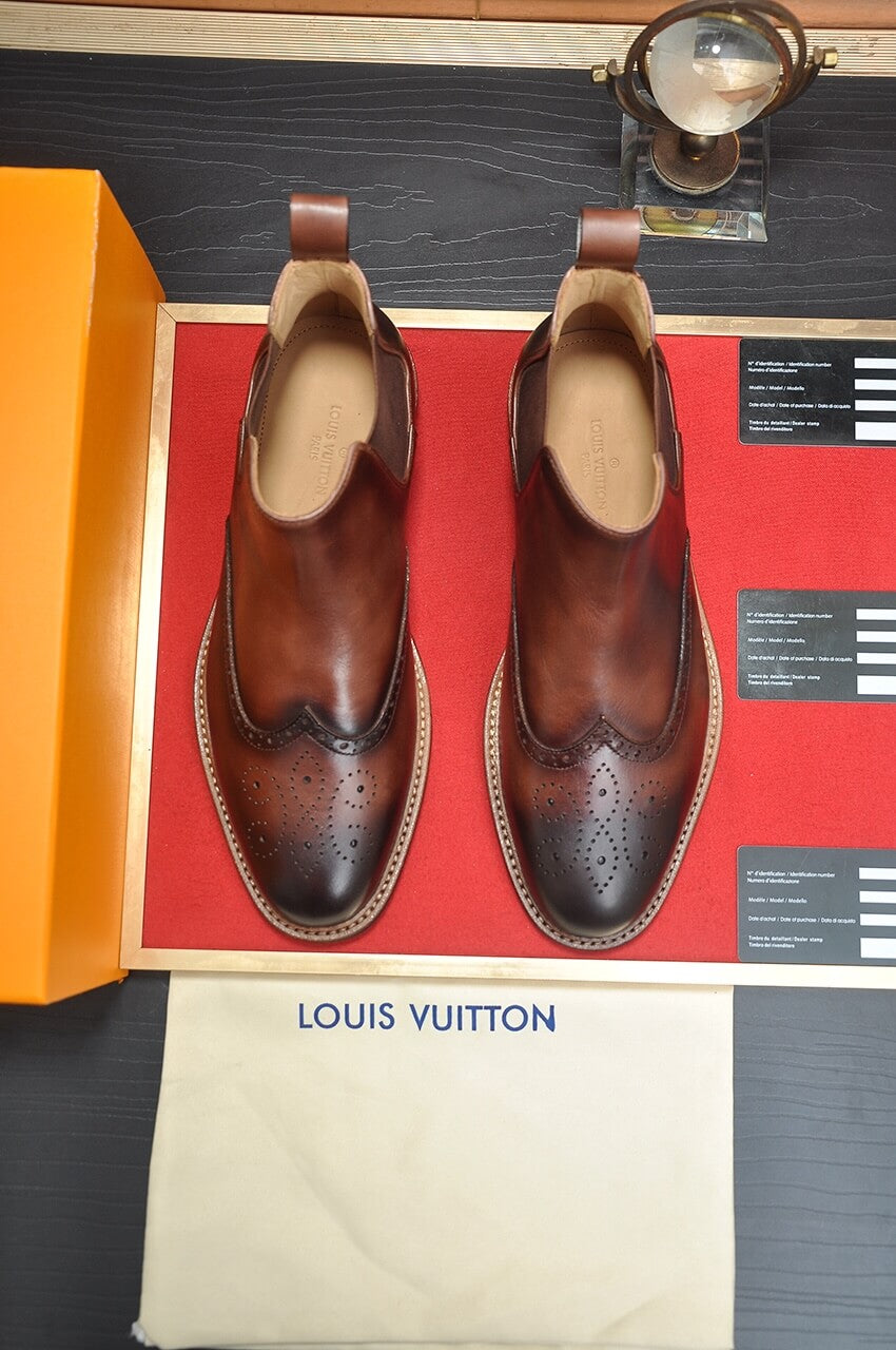 Louis Vuitton LV Custom Brown Brogue Chelsea Boot