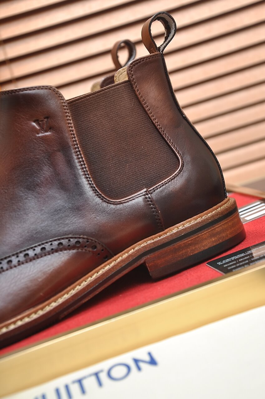 Louis Vuitton LV Custom Brown Brogue Chelsea Boot